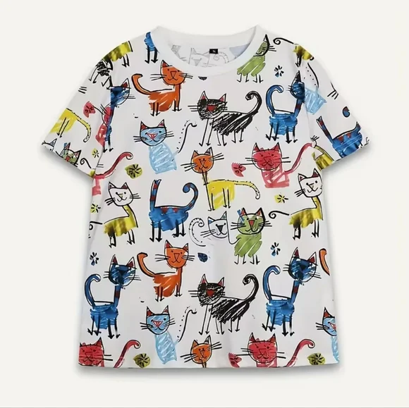 Colorful Cat Print Short Sleeve Shirt 2XL - Picture 8 of 8